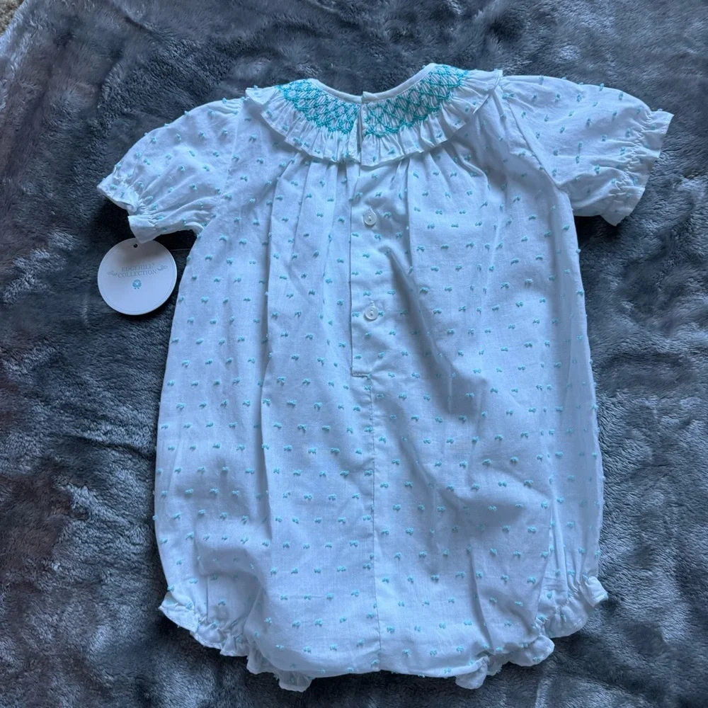 NWT Edgehill Collection Baby Bubble Romper   12M White Aqua